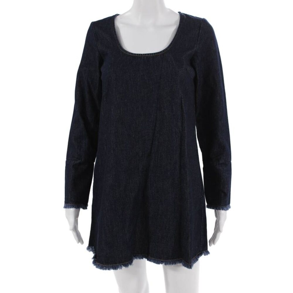 Aligne Women Shift Shirt Dress Dark Blue Long Sleeve Button Cotton Size 0